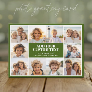 10 Photo Border with Text Centre - olive green Holiday Card