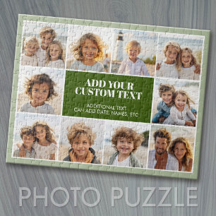 10 Photo Border with Text Centre - olive green Jigsaw Puzzle