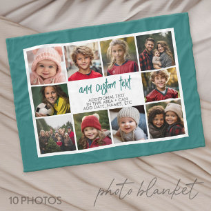 10 Photo Border with Text Centre - Teal  Fleece Blanket