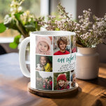 10 Photo Border with Text Centre - Teal Grey Coffee Mug<br><div class="desc">Use 10 square photos and make a unique gift with a modern script font in a teal colour. The photos border the text and highlight family and friend photos.</div>