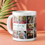 10 Photo Border with Text Centre - Teal Grey Large Coffee Mug<br><div class="desc">Use 10 square photos and make a unique gift with a modern script font in a teal colour. The photos border the text and highlight family and friend photos. The collage is repeated on both sides so the user can see the photos from all sides.</div>