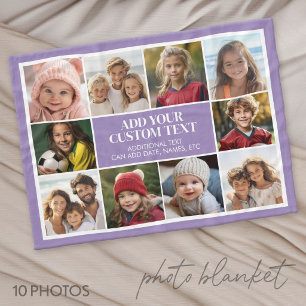 10 Photo Border with Text Centre - white purple Fleece Blanket