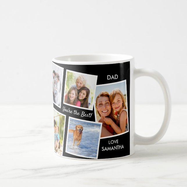 10 Photo Collage Black and White Personalized Dad Coffee Mug (Right)