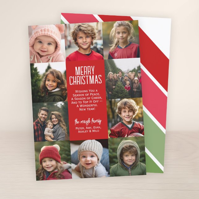 10 Photo Collage Border - Retro Stripe Download Holiday Card (10 Photo Online Christmas Card - Print and Download Options - Modern, Minimal Design - retro stripe)