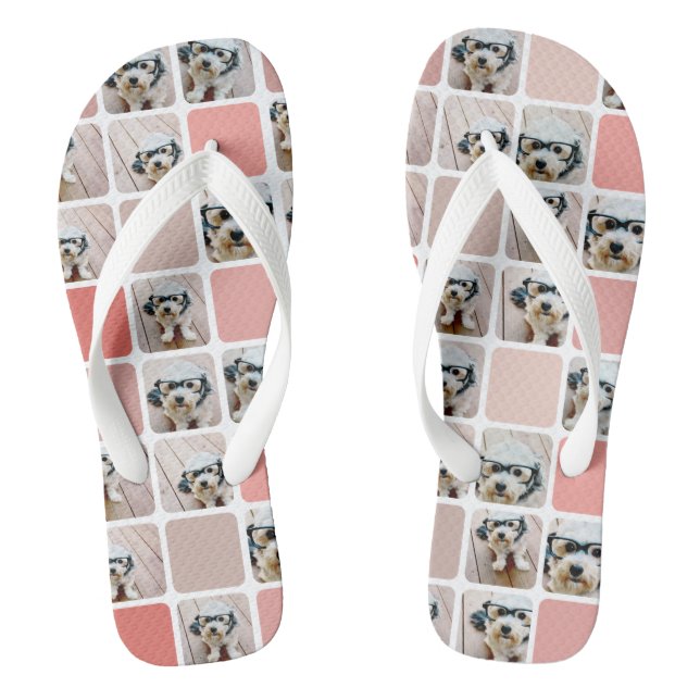 10 Photo Collage - colourful grid peach coral pink Jandals (Footbed)