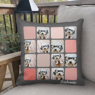 10 Photo Collage - colourful grid with script name Cushion