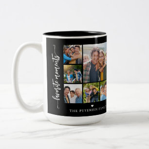 10 photo collage family name personalised black Two-Tone coffee mug