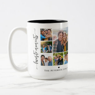 10 photo collage family name personalized  Two-Tone coffee mug