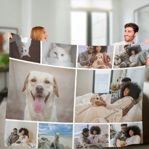 10 Photo Collage Family Personalised Fleece Blanket