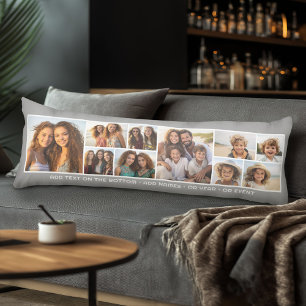 10 Photo Collage Grid - Custom Text Around Bottom Body Cushion