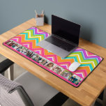 10 Photo Collage - huge colourful chevron pattern Desk Mat<br><div class="desc">This fun photo montage includes a place for 10 pictures. The grid includes a square shaped photo collage with plenty of room to add your favourite party pics. The bright chevron pattern in many cheerful colours adds a bit of whimsy to the design. Square photos work best with this template....</div>