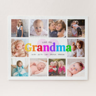 10 Photo Collage Love You Grandma Colourful Modern Jigsaw Puzzle