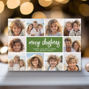 10 Photo Collage - Merry Christmas Retro Stripes Holiday Card