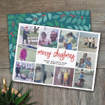 10 Photo Collage - Merry Christmas Teal Botanical Holiday Card<br><div class="desc">Deep teal blues, green and red -- Use 10 square photos and make a unique and trendy Merry Christmas greeting with a rustic modern script on the front and a festive botanical pattern on the back. If you need to move anything around, click on the customize button to make changes....</div>