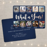 10 Photo Collage Navy Blue What a Year! Script<br><div class="desc">What a year to remember! Send stylish joyful greetings and share 10 of your favourite pictures with a custom 5x7 photo collage navy blue and rose gold foil holiday card. Text on this template is simple to personalise to include any wording such as Merry Christmas, Happy Holidays, Seasons Greetings, New...</div>