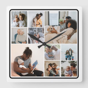 10 Photo Collage Personalised Square Wall Clock