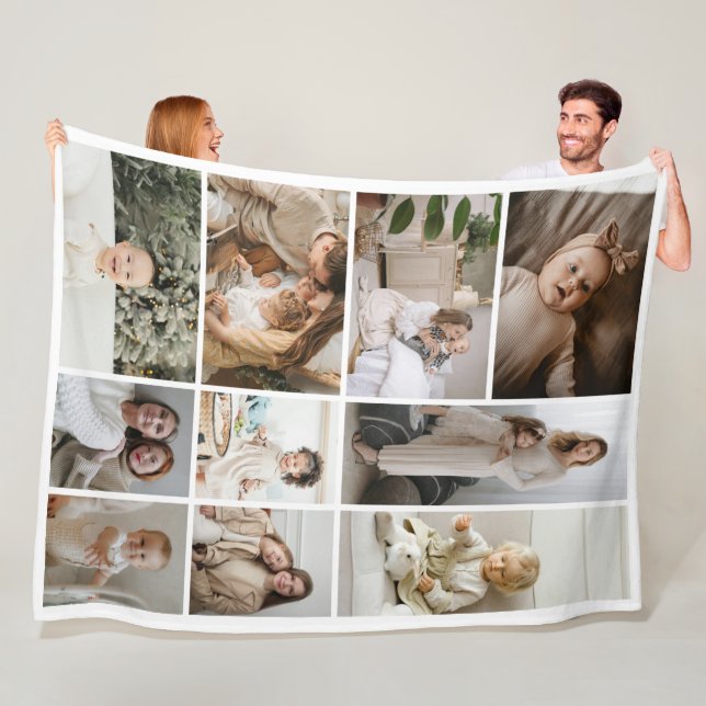 10 Photo collage template personalised Fleece Blanket (In Situ)