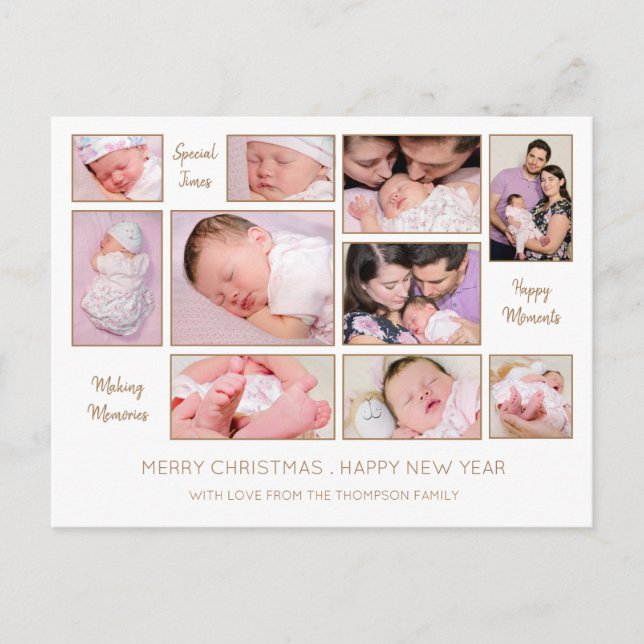 10 Photo Collage Uplifting Quotes Merry Christmas Holiday Postcard (Front)