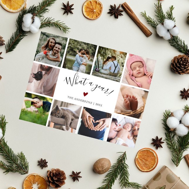 10 Photo Collage What A Year Modern  Holiday Postcard (Creator Uploaded)