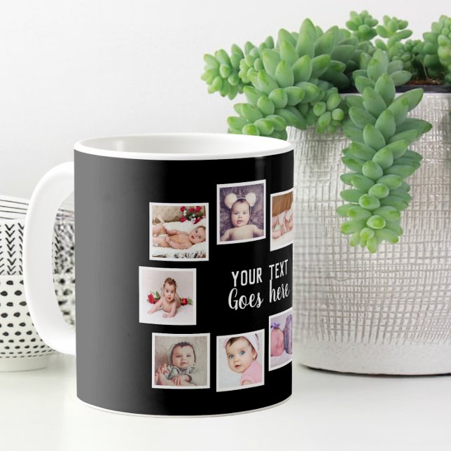10 Photo Collage With Personalised Text Black Coffee Mug (Creator Uploaded)
