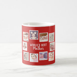 10 Photo Collage With Personalised Text Red Coffee Mug