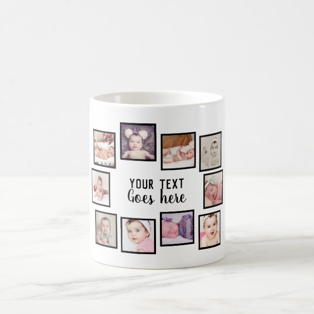 10 Photo Collage With Personalised Text White Coffee Mug (Center)