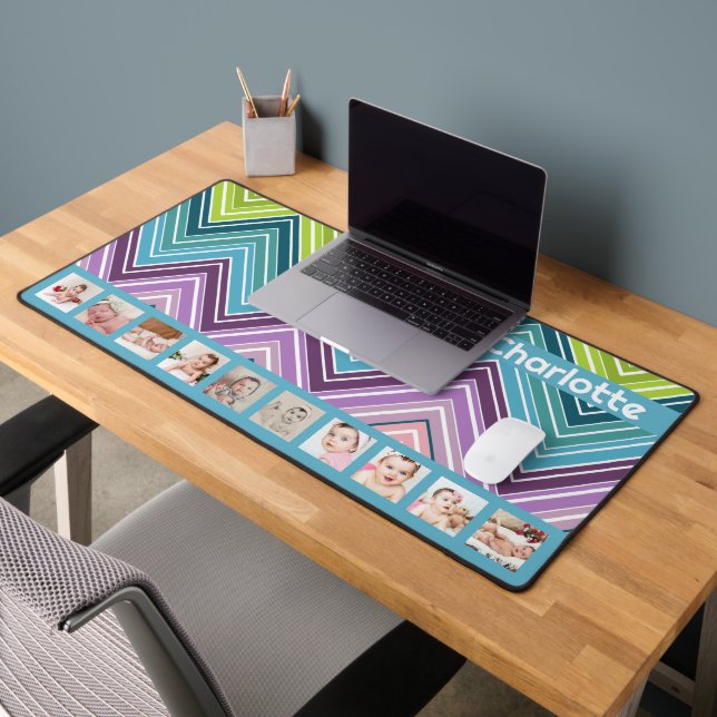 10 Photo Colourful ZigZag Personalised  Desk Mat (Office 2)