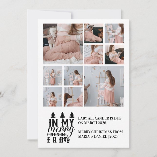 10 Photo In My Merry Pregnant Era Christmas Holiday Card (Front)