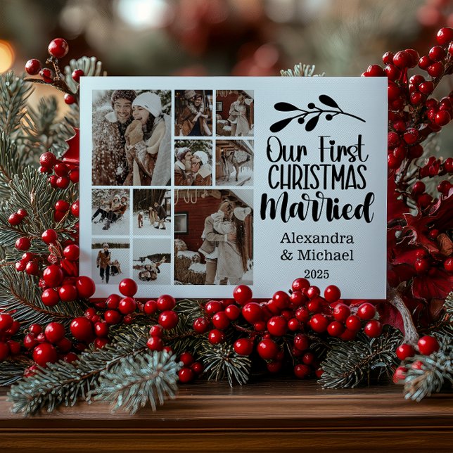 10 Photo Minimialist Our First Christmas Married Holiday Card (Creator Uploaded)