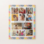 10 Photo Modern Colourful Abstract Geometric Name Jigsaw Puzzle<br><div class="desc">10 Photo Modern Colourful Abstract Geometric Name Jigsaw Puzzle features ten of your favourite pictures for an easy and quick DIY add your own photo collage. Personalise with your name and surrounded with a colourful abstract geometric pattern. Makes a perfect gift for Christmas, birthdays, Mother's Day, sisters, best friends and...</div>