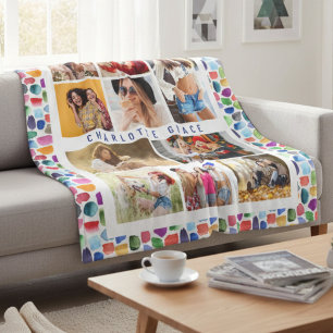 10 Photo Modern Colourful Watercolor Abstract Name Fleece Blanket