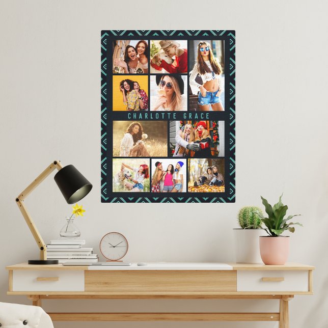 10 Photo Modern Geometric Stylish Name Canvas Print (Creator Uploaded)