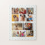10 Photo Modern Green Romantic Love Heats Name Jigsaw Puzzle<br><div class="desc">10 Photo Modern Green Romantic Love Heats Name Jigsaw Puzzle features ten of your favourite pictures for an easy and quick DIY add your own photo collage. Personalise with your name and surrounded with a cute green love heart pattern. Makes a perfect gift for Christmas, birthdays, Mother's Day, sisters, best...</div>