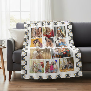 10 Photo Modern Groovy Daisy Flower Stylish Name Fleece Blanket