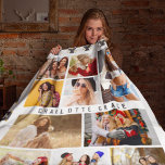 10 Photo Modern Groovy Daisy Flower Stylish Name Fleece Blanket<br><div class="desc">10 Photo Modern Groovy Daisy Flower Stylish Name Fleece Blanket features ten of your favourite pictures for an easy and quick DIY add your own photo collage. Personalise with your name and surrounded with a retro groovy daisy flower and chequerboard pattern. Makes a perfect gift for Christmas, birthdays, Mother's Day,...</div>