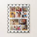 10 Photo Modern Groovy Daisy Flower Stylish Name Jigsaw Puzzle<br><div class="desc">10 Photo Modern Groovy Daisy Flower Stylish Name Jigsaw Puzzle features ten of your favourite pictures for an easy and quick DIY add your own photo collage. Personalise with your name and surrounded with a retro groovy daisy flower and chequerboard pattern. Makes a perfect gift for Christmas, birthdays, Mother's Day,...</div>