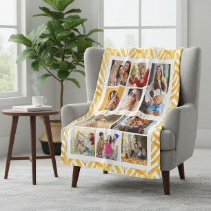 10 Photo Modern Stylish Watercolor Leaves Name Fleece Blanket