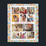 10 Photo Modern Trendy Floral Stylish Name Fleece Blanket<br><div class="desc">10 Photo Modern Trendy Floral Stylish Name Fleece Blanket features ten of your favourite pictures for an easy and quick DIY add your own photo collage. Personalise with your name and surrounded with a colourful floral pattern. Makes a perfect gift for Christmas, birthdays, Mother's Day, sisters, best friends and more....</div>