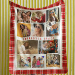 10 Photo Modern Trendy Red Plaid Stylish Name Fleece Blanket<br><div class="desc">10 Photo Modern Trendy Red Plaid Stylish Name Name Fleece Blanket features ten of your favourite pictures for an easy and quick DIY add your own photo collage. Personalise with your name and surrounded with a red plaid pattern. Makes a perfect gift for Christmas, birthdays, Mother's Day, sisters, best friends...</div>