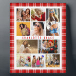 10 Photo Modern Trendy Red Plaid Stylish Name Plaque<br><div class="desc">10 Photo Modern Trendy Red Plaid Stylish Name Display Plaques Signs features ten of your favourite pictures for an easy and quick DIY add your own photo collage. Personalise with your name and surrounded with a red plaid pattern. Makes a perfect gift for Christmas, birthdays, Mother's Day, sisters, best friends...</div>