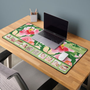 10 Photo Pink Floral Personalised Desk Mat