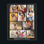 10 Photo Simple Modern Minimal Black Stylish Name Fleece Blanket<br><div class="desc">10 Photo Simple Modern Minimal Black Stylish Name Fleece Blanket features ten of your favourite pictures for an easy and quick DIY add your own photo collage. Personalise with your name at the base. Makes a perfect gift for Christmas, birthdays, Mother's Day, sisters, best friends and more. Designed by ©...</div>