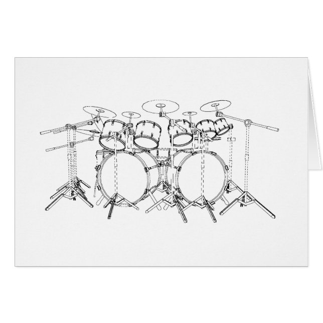 10 Piece Drum Kit: Black & White Drawing: (Front Horizontal)