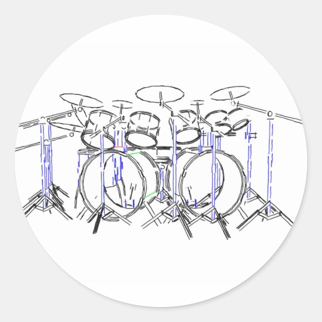 10 Piece Drum Kit: Marker Drawing: Classic Round Sticker (Front)