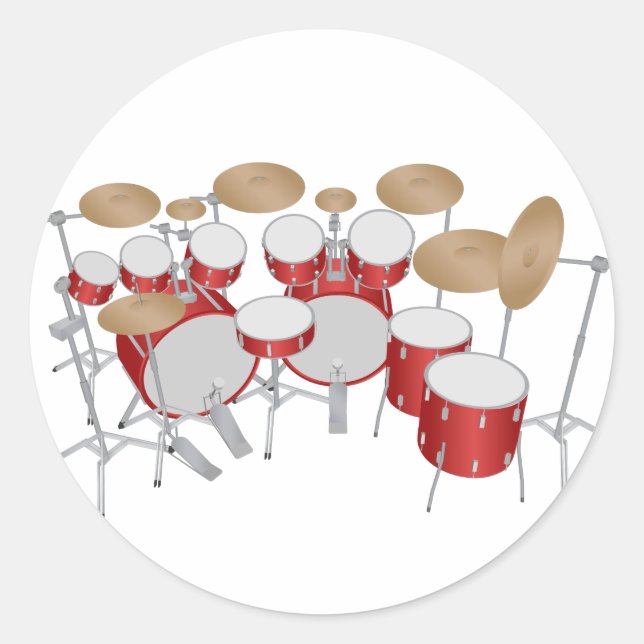 10 Piece Drum Kit: Vector Drawing: Classic Round Sticker (Front)