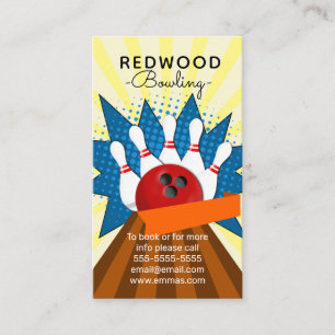10 pin bowling retro neon bowling alley business card