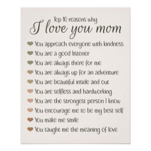 10 Reasons Why I Love You Mom Mother's Day Gift Poster