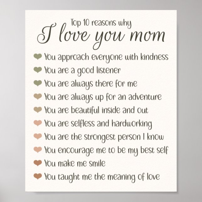 10 Reasons Why I Love You Mum Mother's Day Gift Poster (Front)