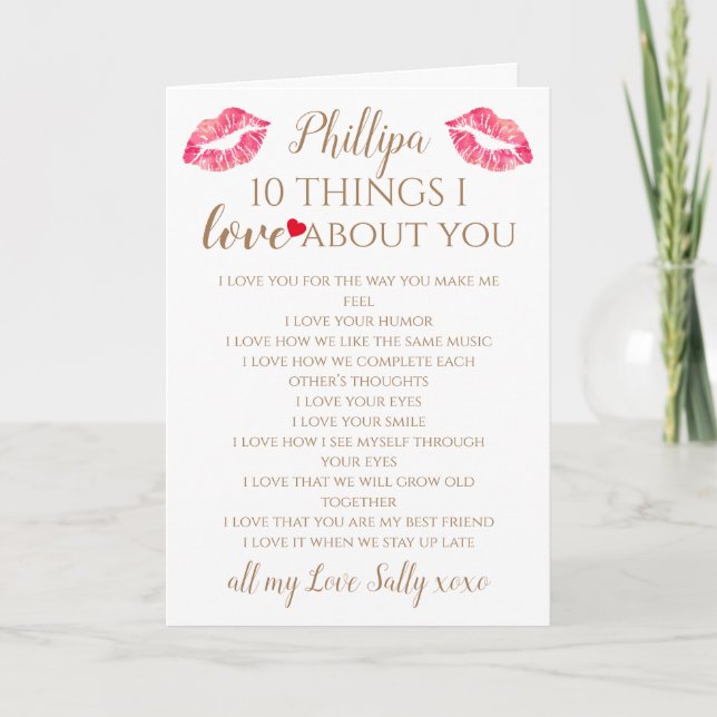 10 reasons why we love you sister birthday kiss card (Front)