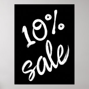 10% Sale Sign, 18x24 Black and White Sale Poster